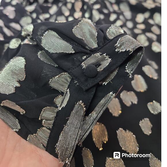 Talbots | Black & Silver, Clip Dot, Tie Back Blouse | Size Petite XL - Picture 5 of 9